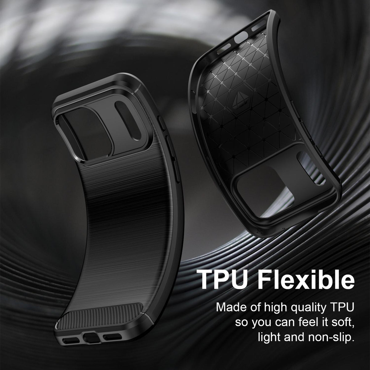 Compatible with iPhone 18 Pro Max Brushed Texture Carbon Fiber TPU Phone Case - Black