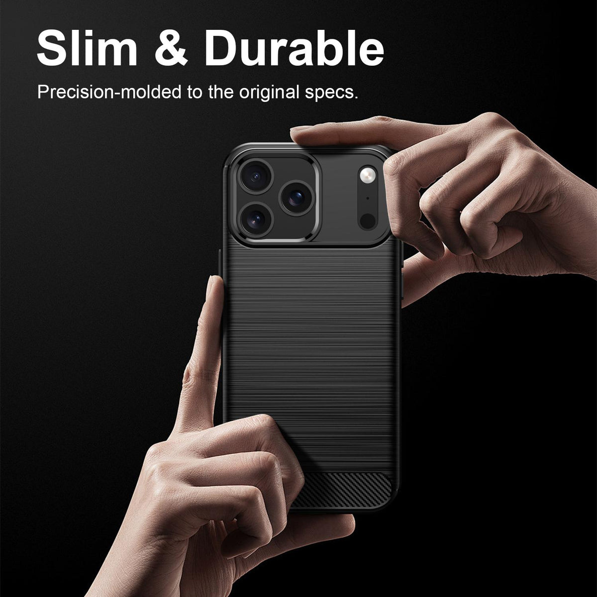 Compatible with iPhone 18 Pro Max Brushed Texture Carbon Fiber TPU Phone Case - Black