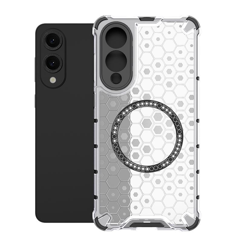 For Samsung Galaxy S25 Edge 5G Honeycomb Magnetic Ring Shockproof Phone Case(White)