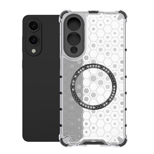 For Samsung Galaxy S25 Edge 5G Honeycomb Magnetic Ring Shockproof Phone Case(White)