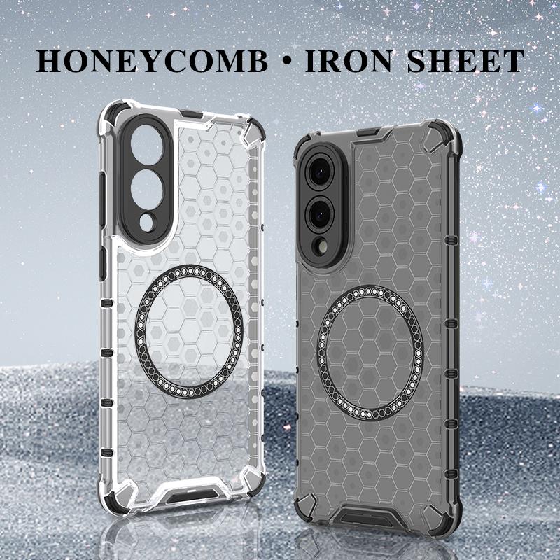 For Samsung Galaxy S25 Edge 5G Honeycomb Magnetic Ring Shockproof Phone Case(White)