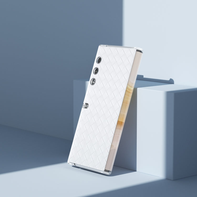 For Honor V Purse Woven Texture Transparent Frame PU Phone Case(White)