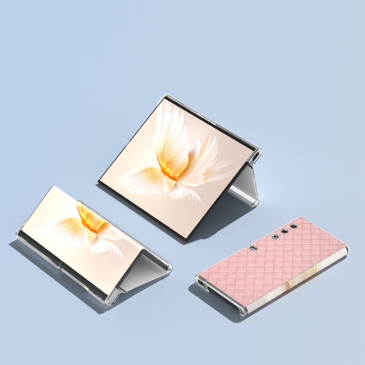 For Honor V Purse Woven Texture Transparent Frame PU Phone Case(Pink)