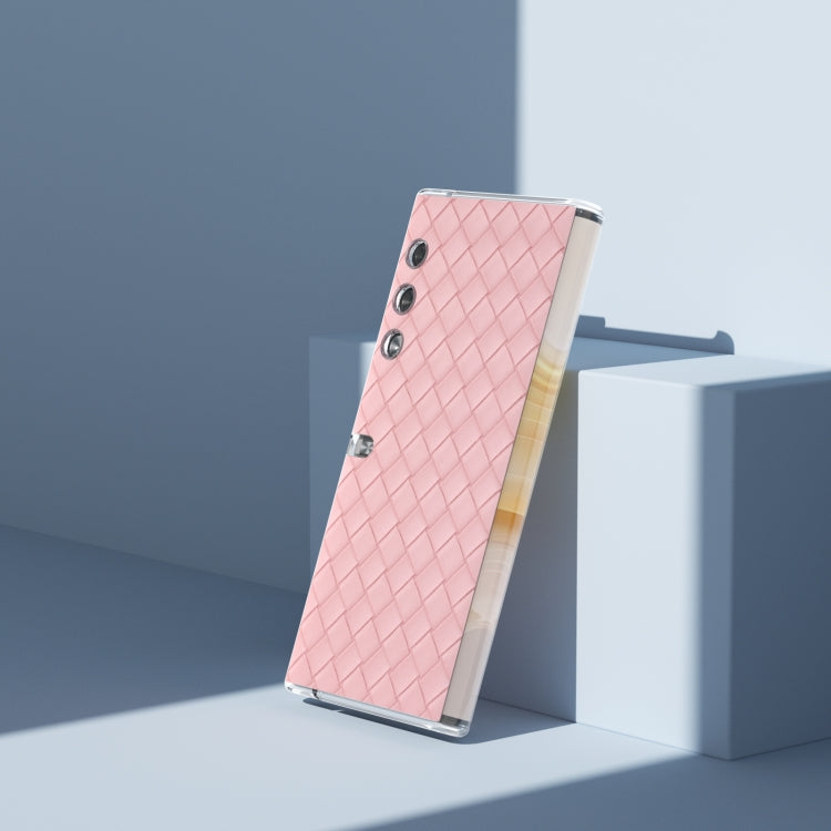 For Honor V Purse Woven Texture Transparent Frame PU Phone Case(Pink)