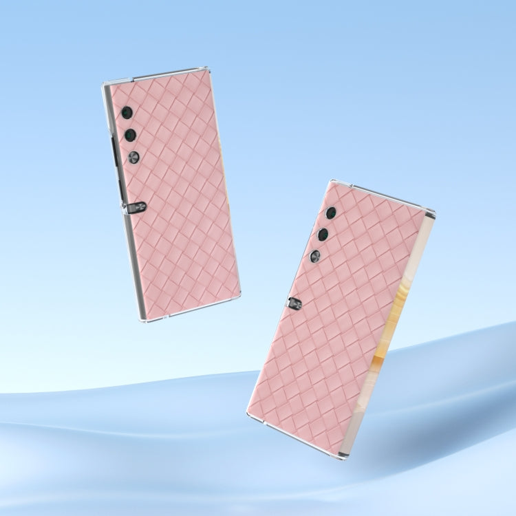 For Honor V Purse Woven Texture Transparent Frame PU Phone Case(Pink)