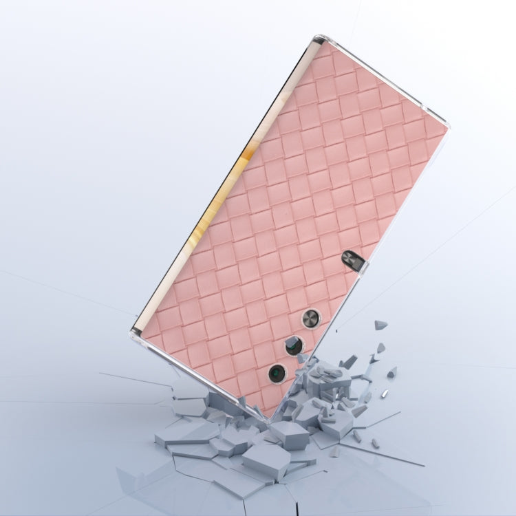 For Honor V Purse Woven Texture Transparent Frame PU Phone Case(Pink)