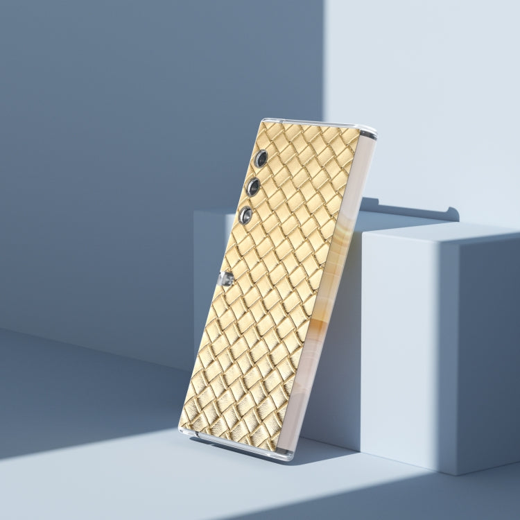 For Honor V Purse Woven Texture Transparent Frame PU Phone Case(Gold)