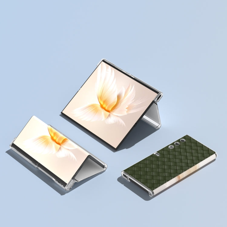 For Honor V Purse Woven Texture Transparent Frame PU Phone Case(Green)