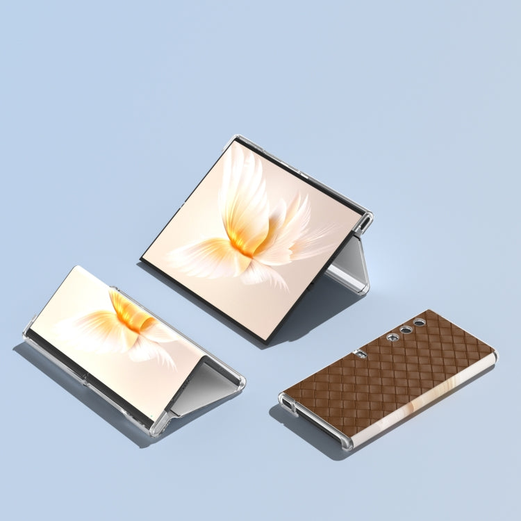 For Honor V Purse Woven Texture Transparent Frame PU Phone Case(Brown)