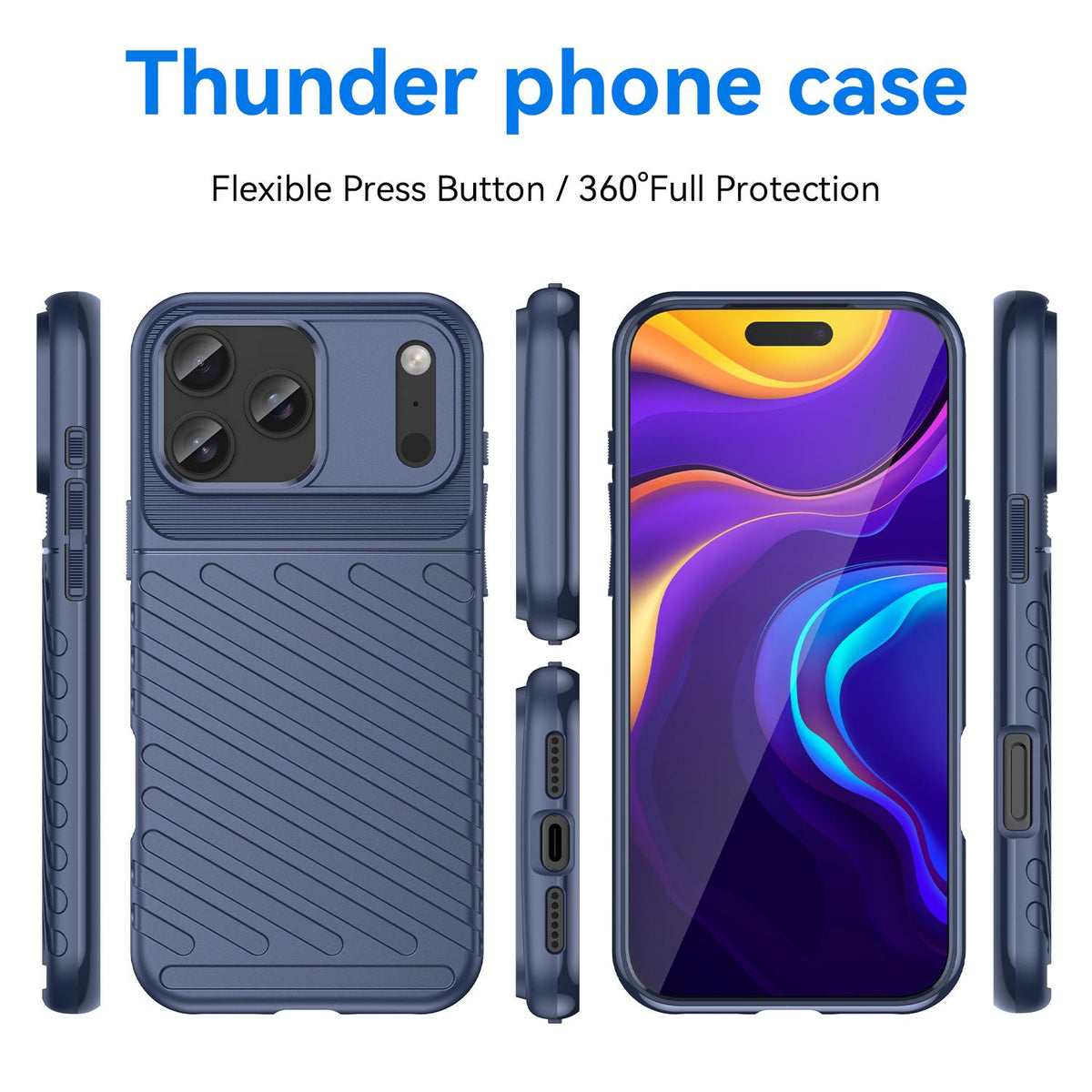 Compatible with iPhone 18 Pro Max Thunderbolt Shockproof Soft TPU Phone Case - Blue