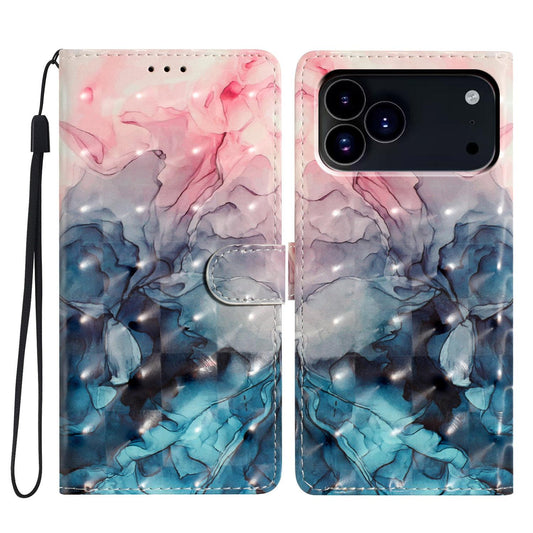 Compatible with iPhone 18 Pro Max 3D Pattern Leather Phone Case - 3D Pink Blue Marble