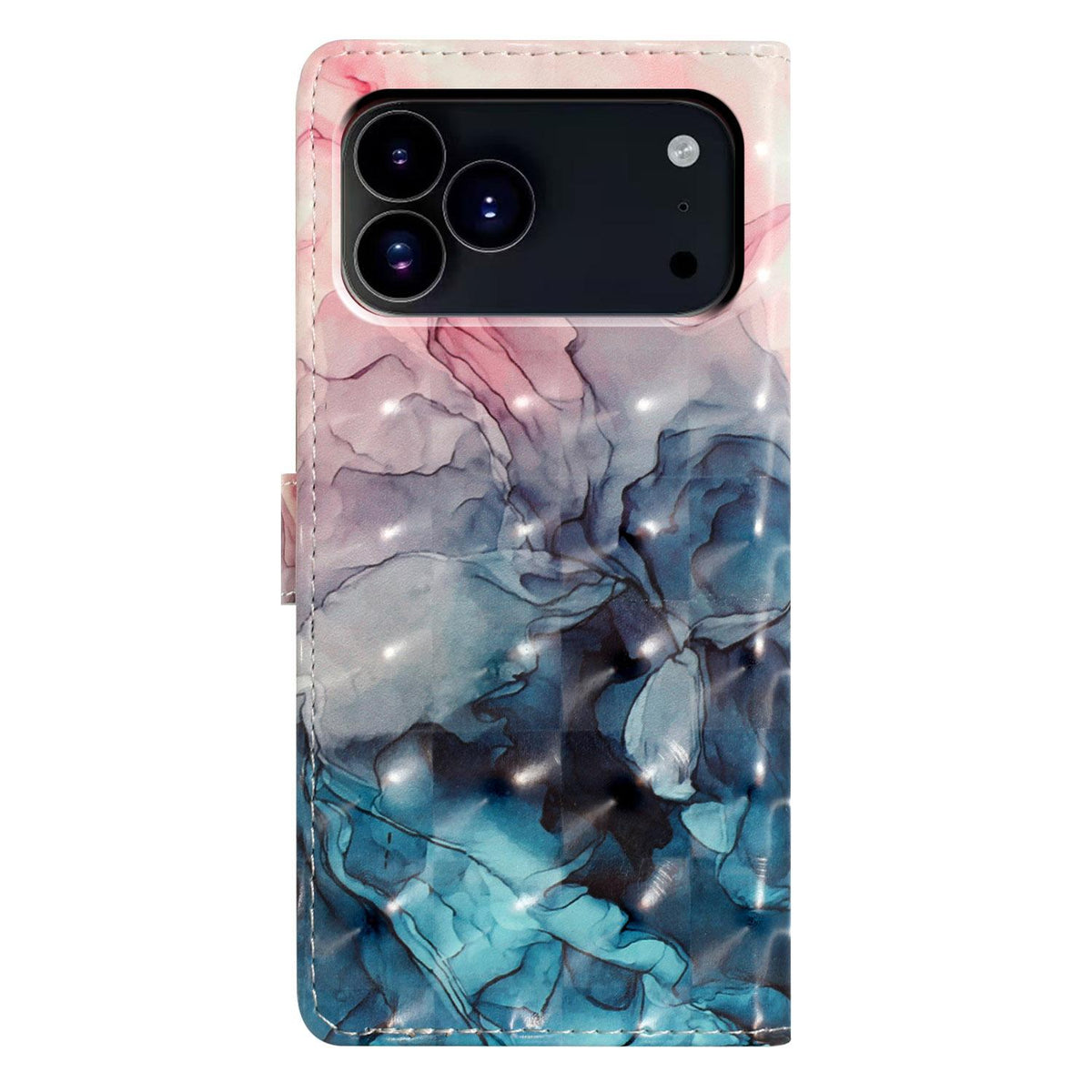 Compatible with iPhone 18 Pro Max 3D Pattern Leather Phone Case - 3D Pink Blue Marble
