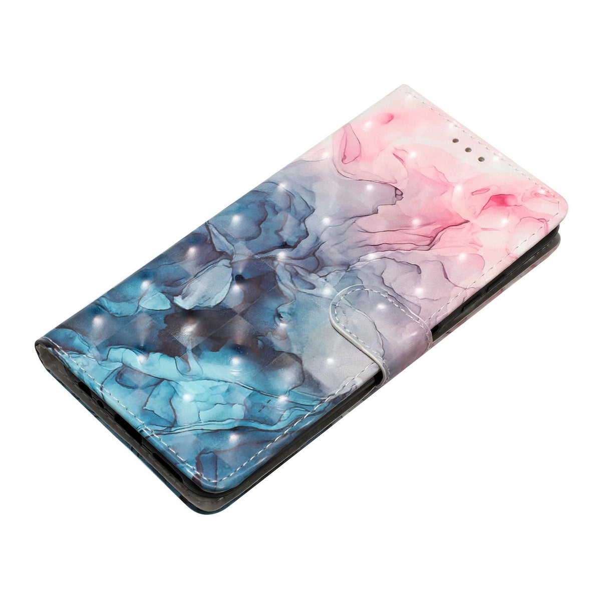 Compatible with iPhone 18 Pro Max 3D Pattern Leather Phone Case - 3D Pink Blue Marble