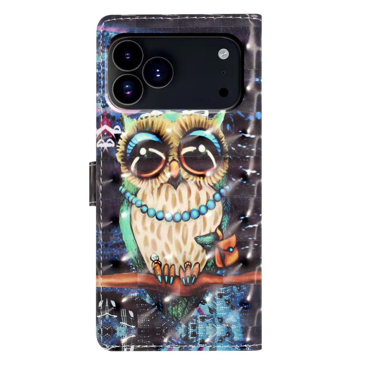 Compatible with iPhone 18 Pro Max 3D Pattern Leather Phone Case - Big-eyed owl