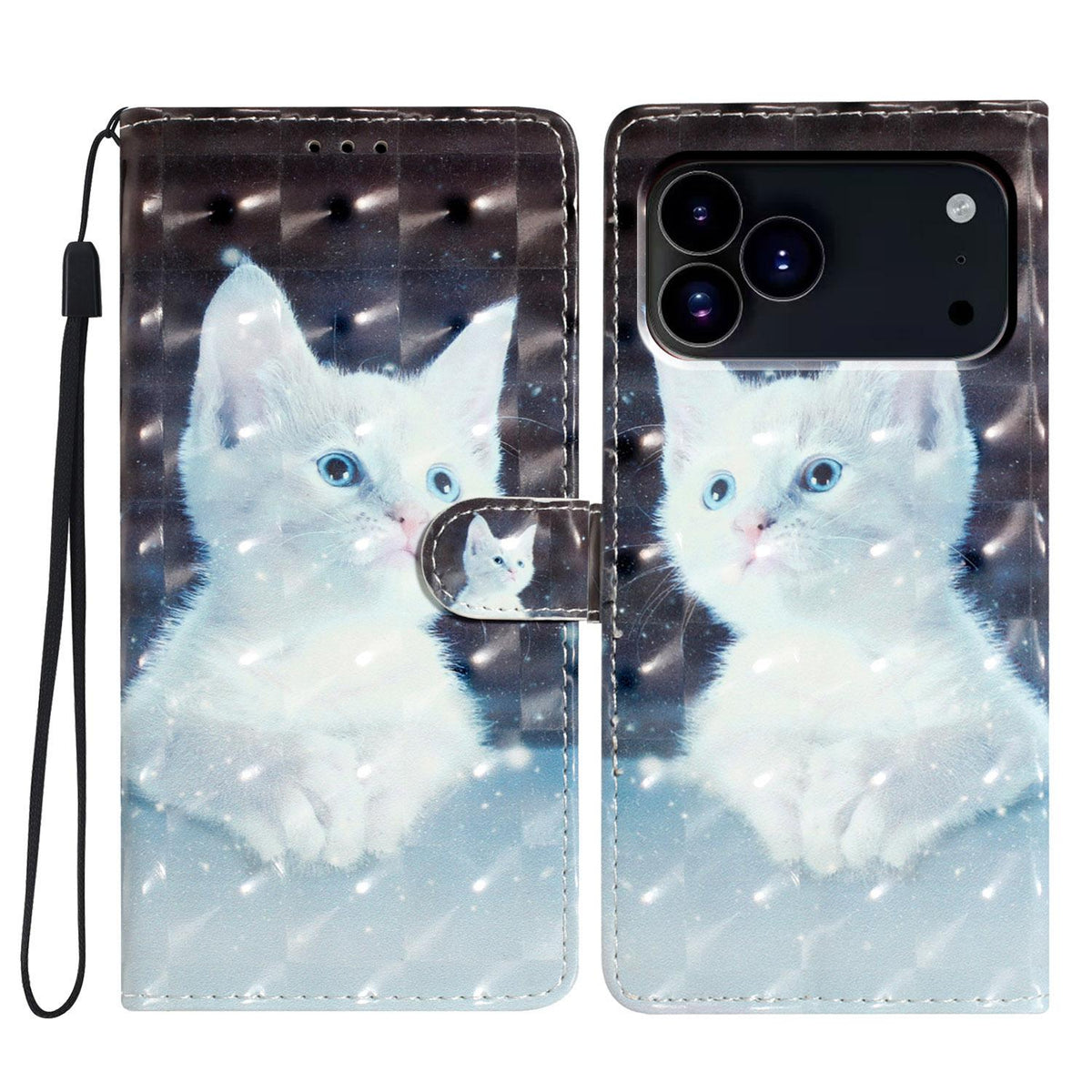 Compatible with iPhone 18 Pro Max 3D Pattern Leather Phone Case - White Cat
