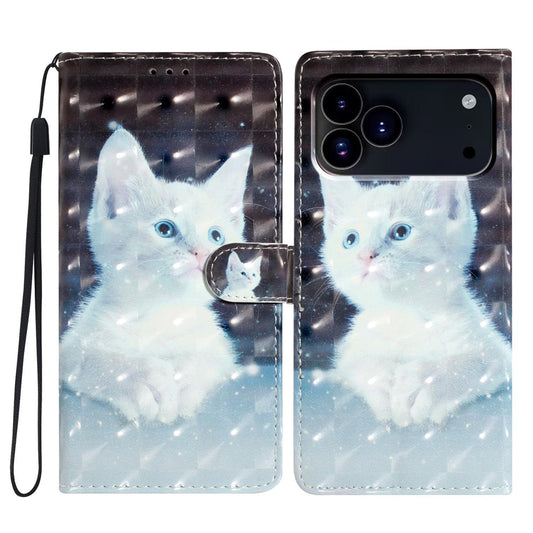 Compatible with iPhone 18 Pro Max 3D Pattern Leather Phone Case - White Cat