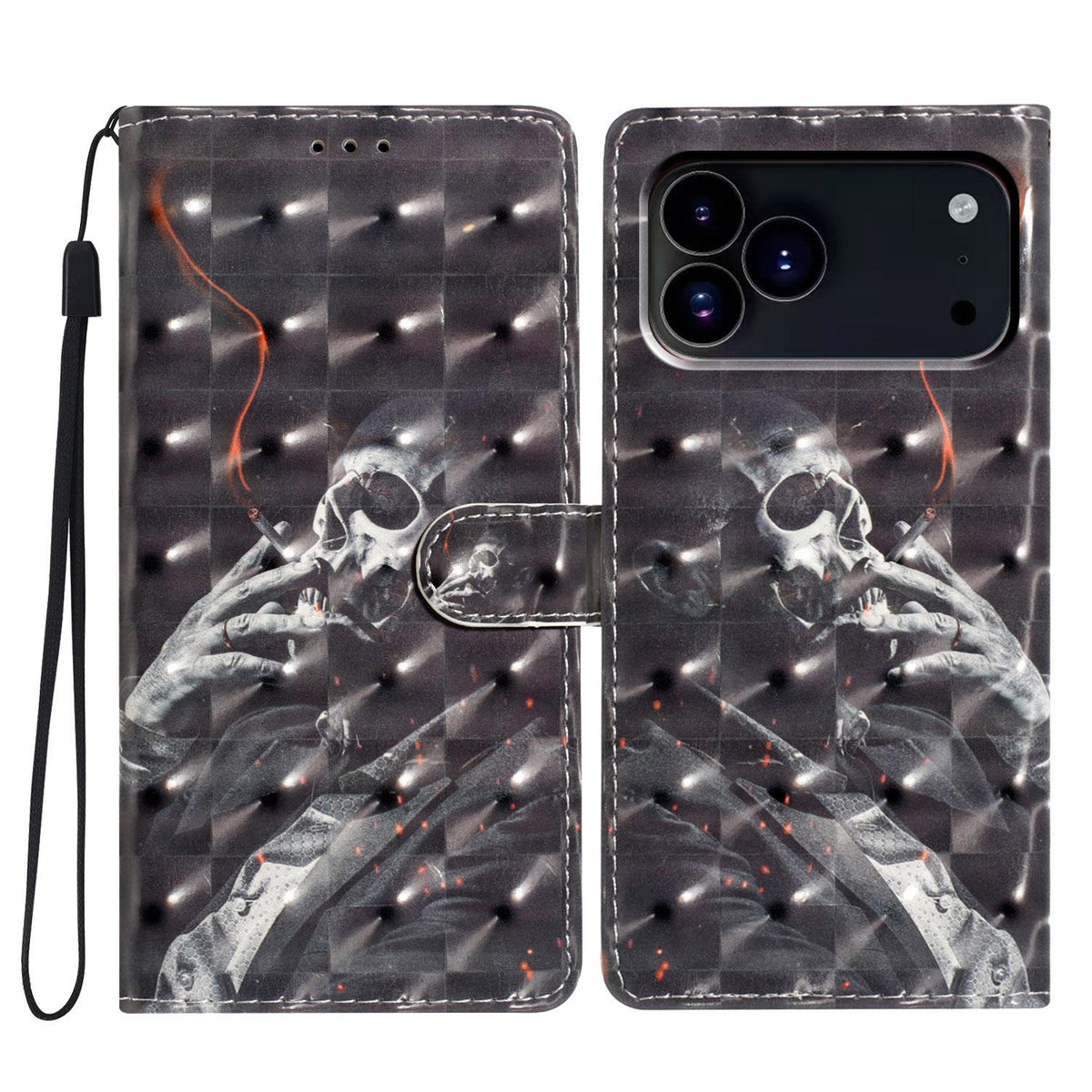 Compatible with iPhone 18 Pro Max 3D Pattern Leather Phone Case - Skull