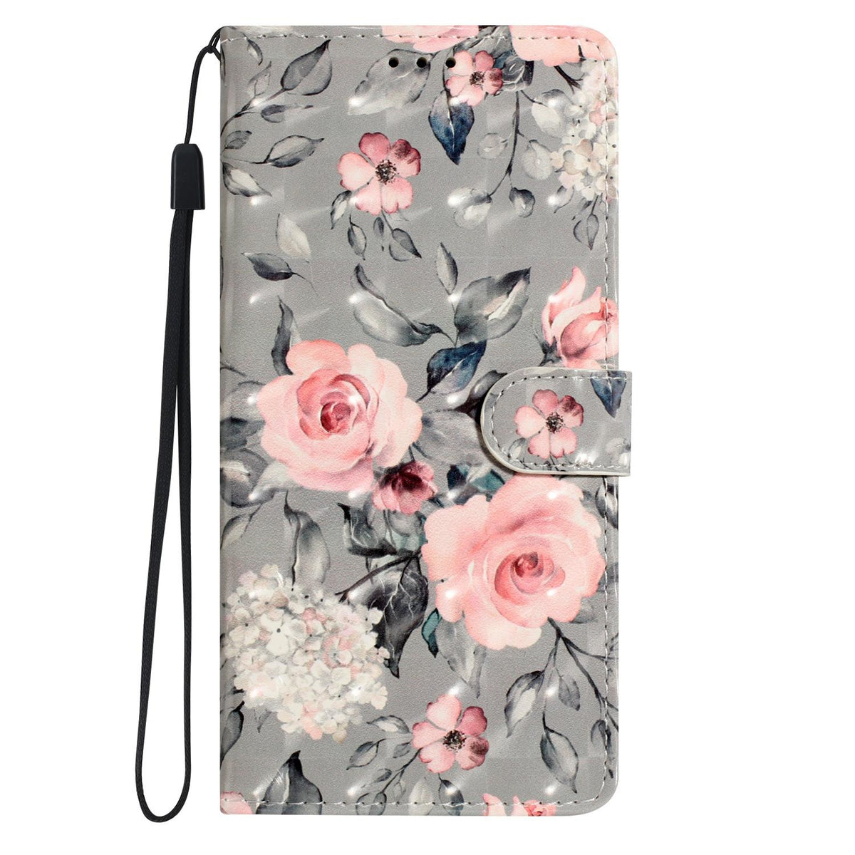 Compatible with iPhone 18 Pro Max 3D Pattern Leather Phone Case - Gray Base Flower