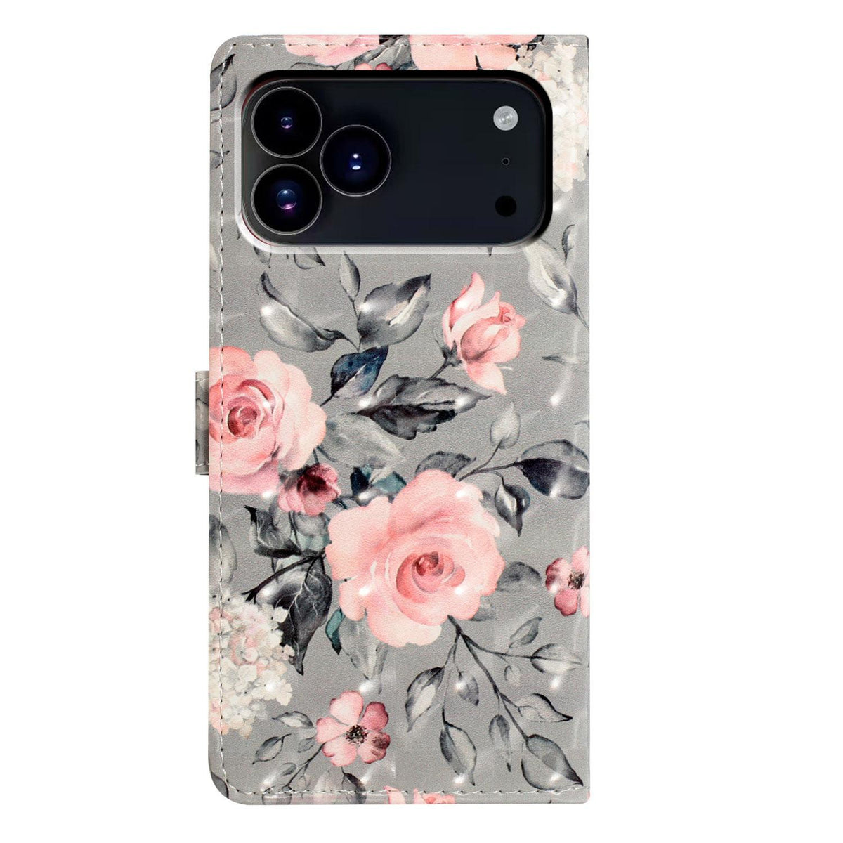 Compatible with iPhone 18 Pro Max 3D Pattern Leather Phone Case - Gray Base Flower