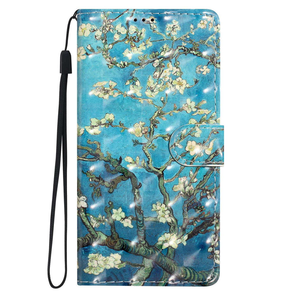 Compatible with iPhone 18 Pro Max 3D Pattern Leather Phone Case - Blue Base Apricot Flower