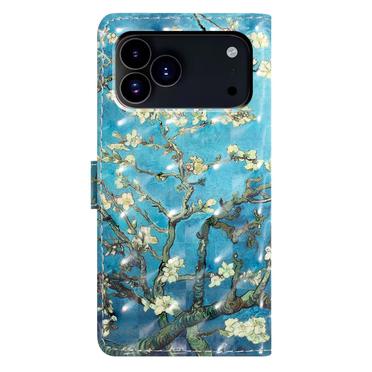 Compatible with iPhone 18 Pro Max 3D Pattern Leather Phone Case - Blue Base Apricot Flower
