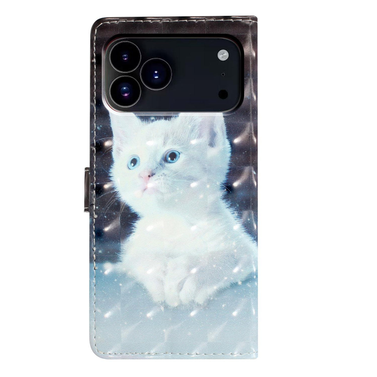 Compatible with iPhone 18 Pro 3D Pattern Leather Phone Case - White Cat