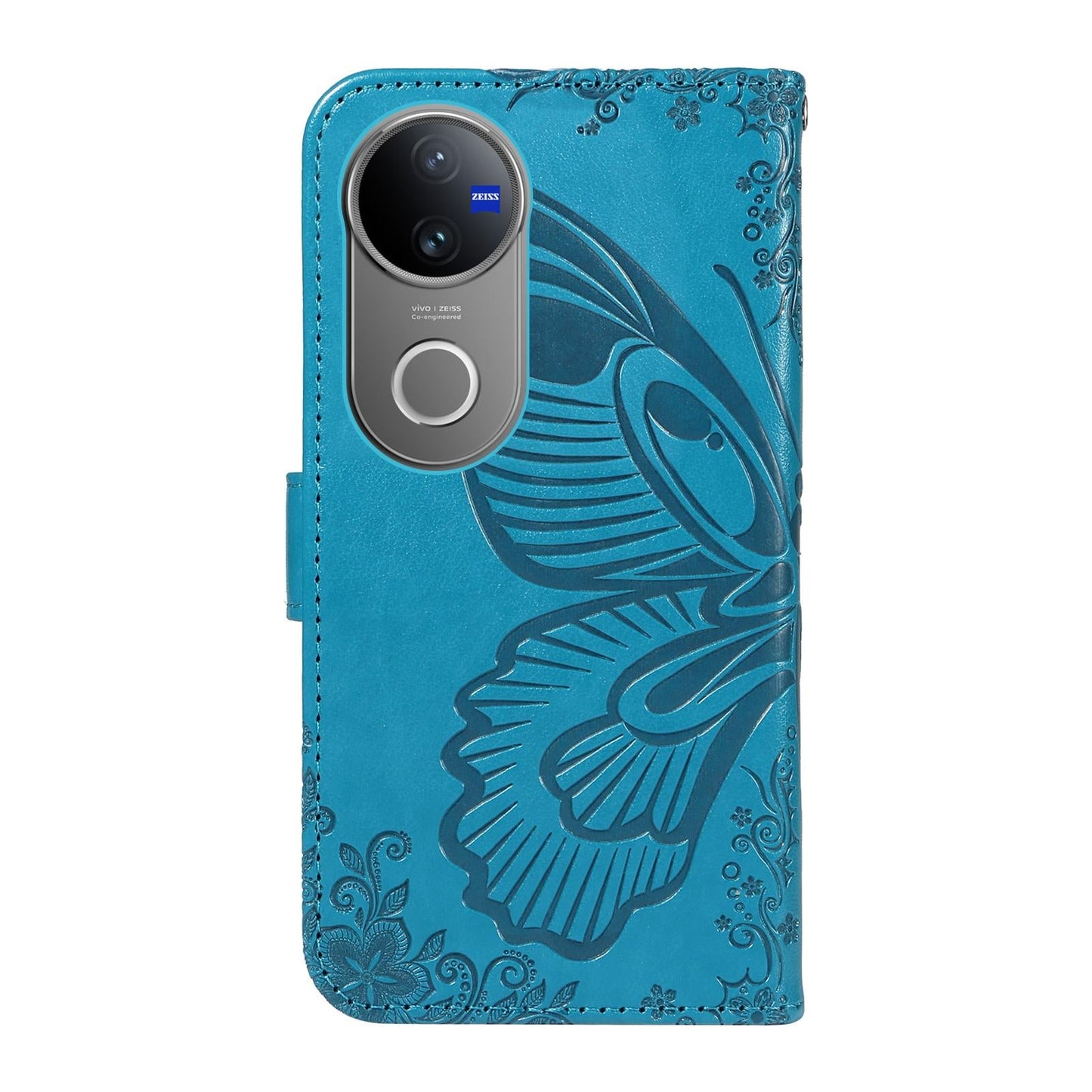 For vivo V50 5G Global Swallowtail Butterfly Embossed Leather Phone Case(Blue)