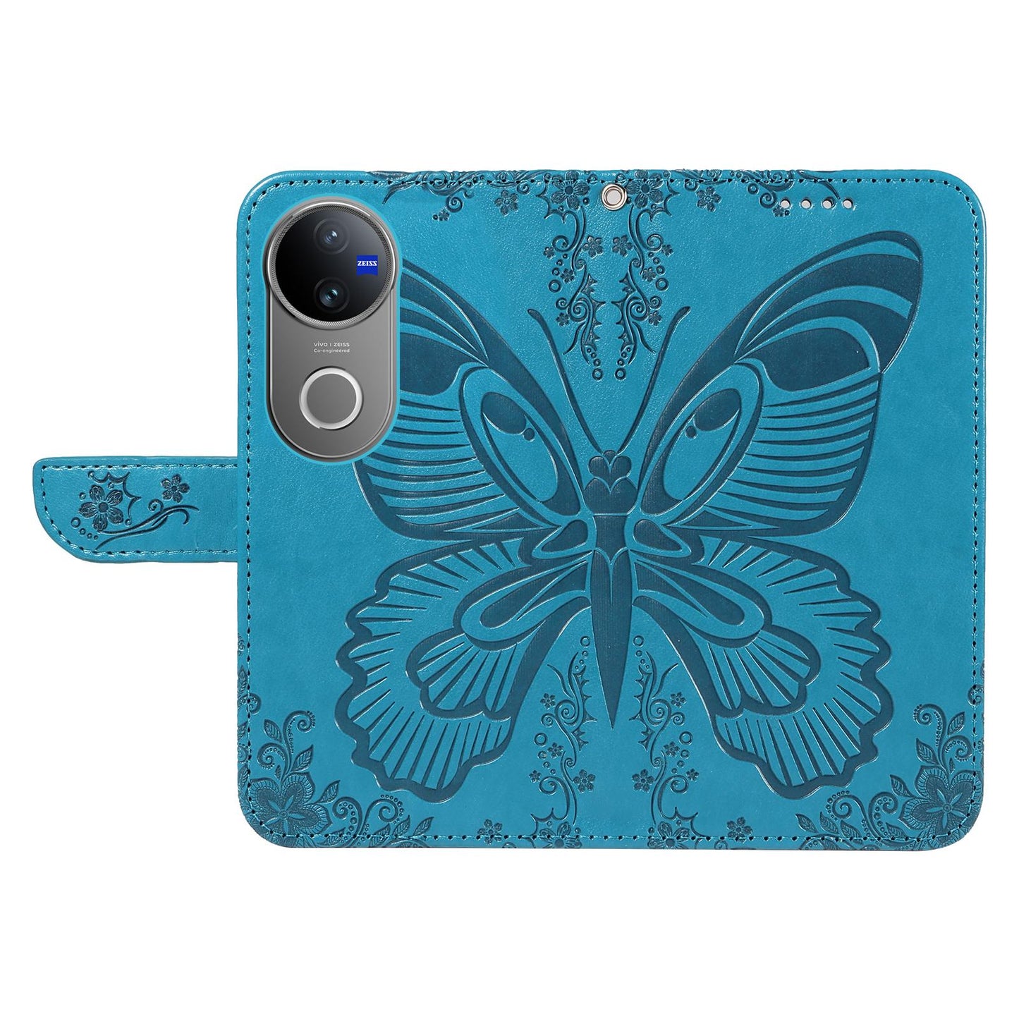 For vivo V50 5G Global Swallowtail Butterfly Embossed Leather Phone Case(Blue)