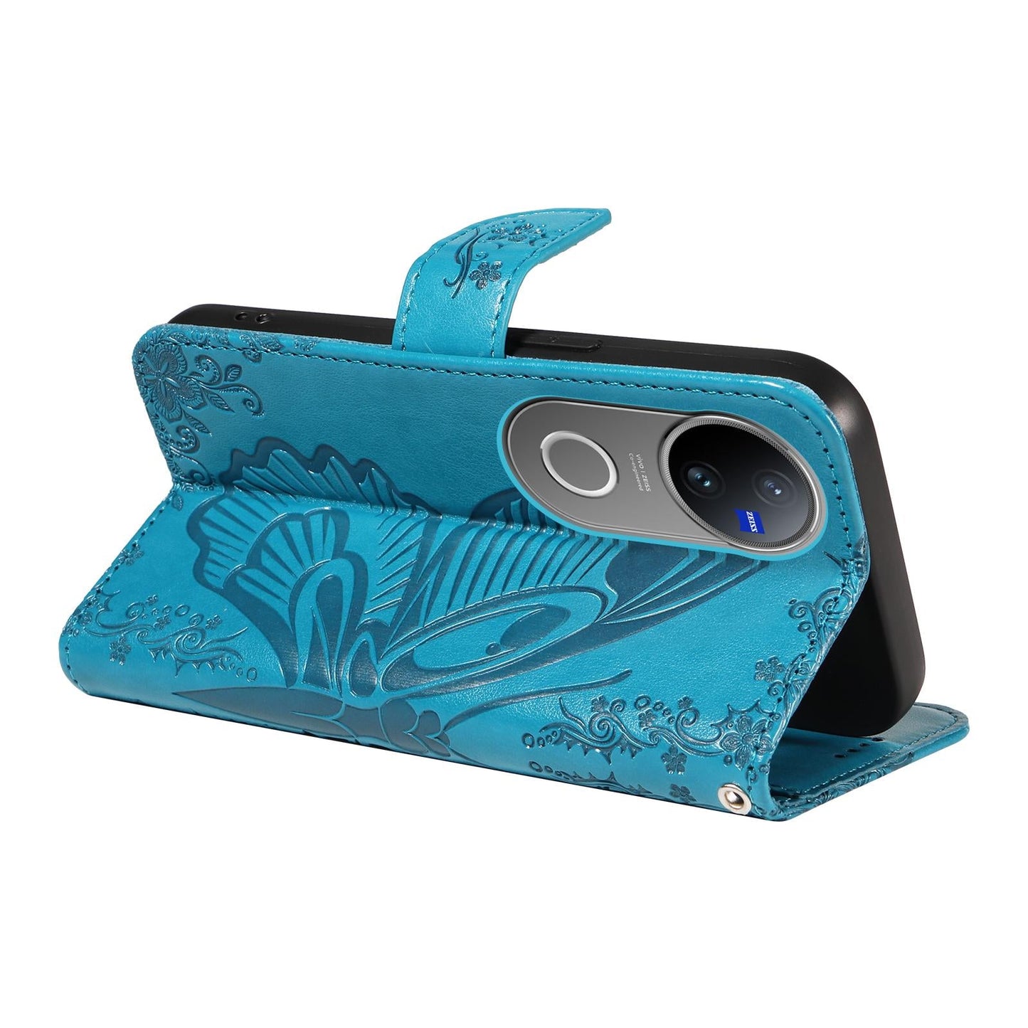 For vivo V50 5G Global Swallowtail Butterfly Embossed Leather Phone Case(Blue)