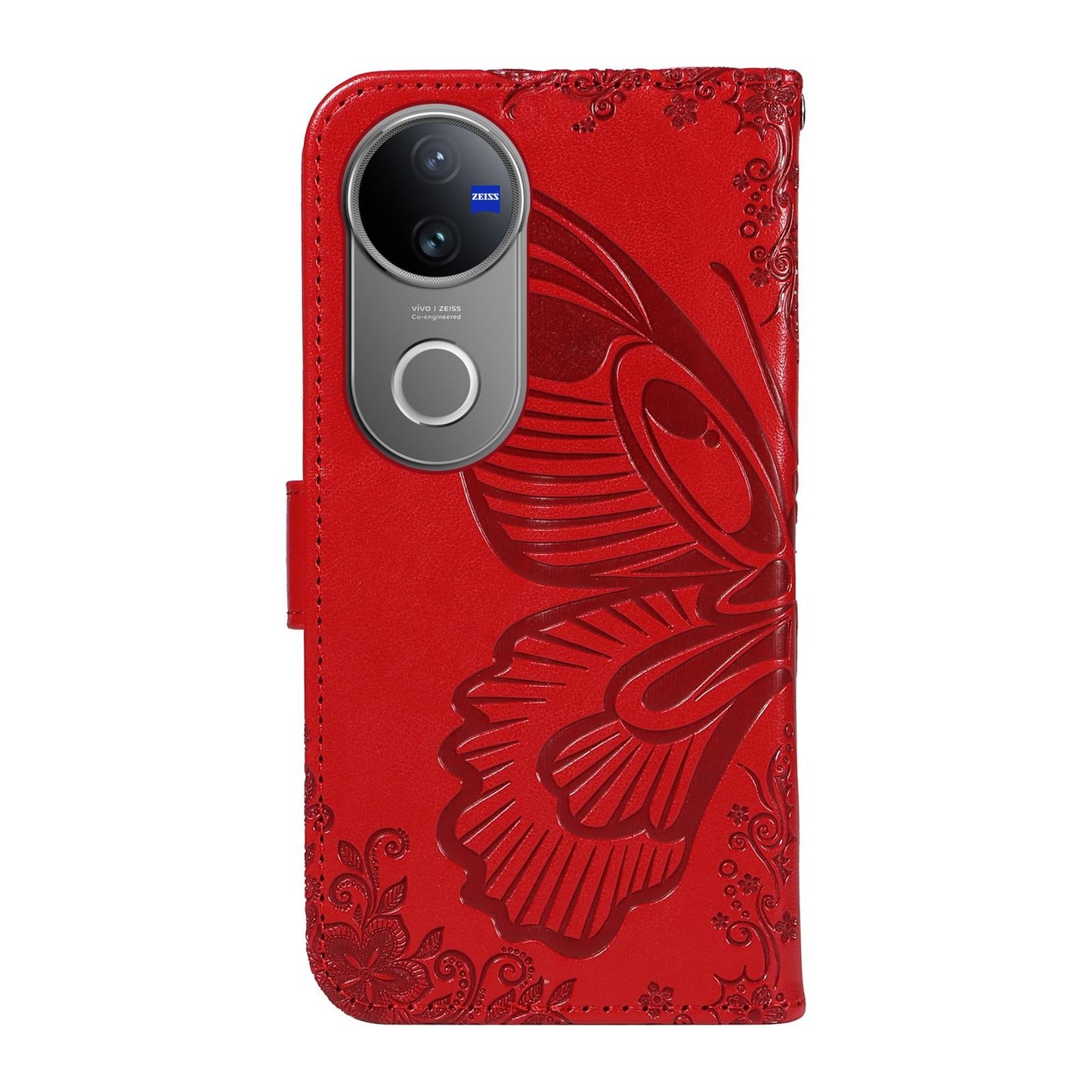 For vivo V50 5G Global Swallowtail Butterfly Embossed Leather Phone Case(Red)