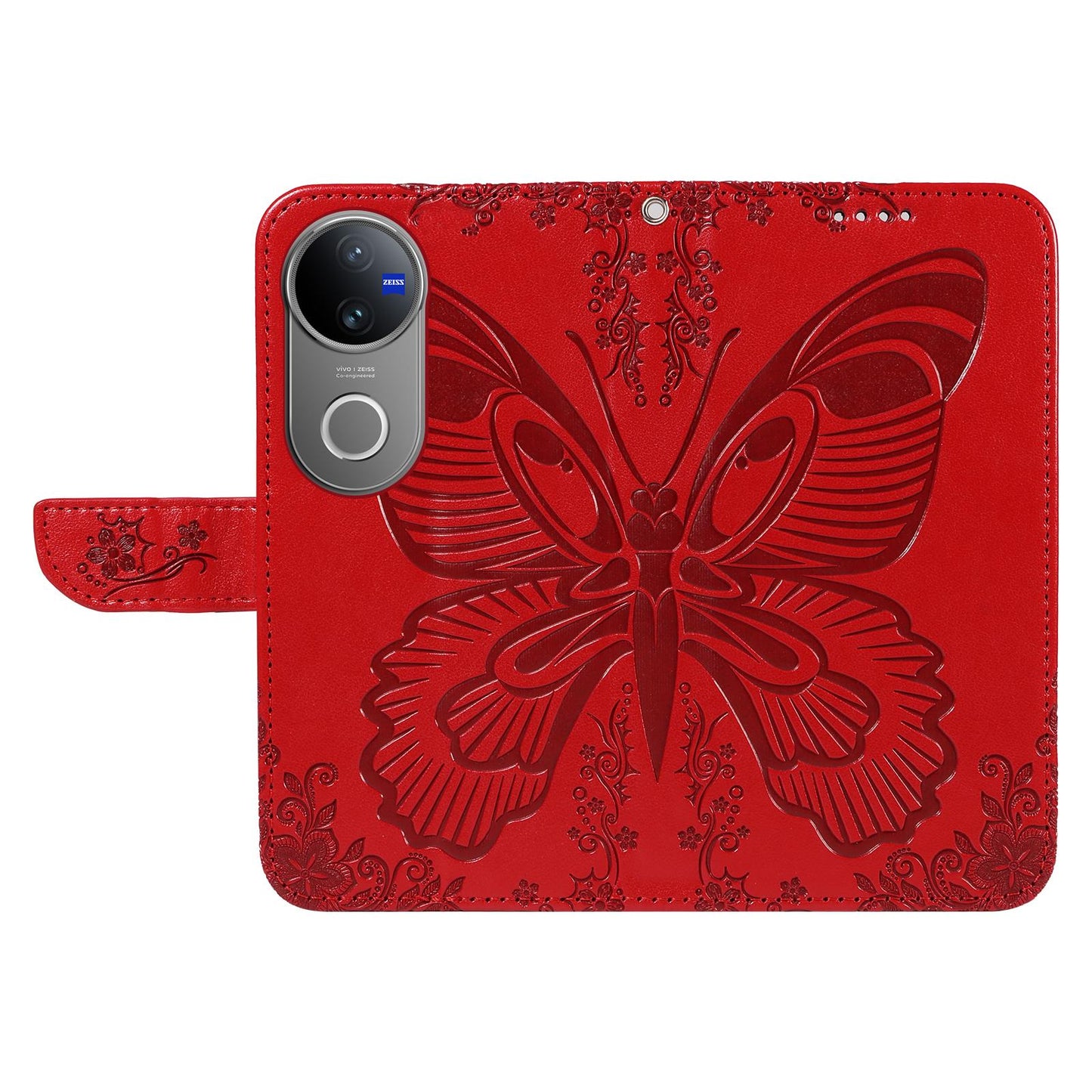For vivo V50 5G Global Swallowtail Butterfly Embossed Leather Phone Case(Red)
