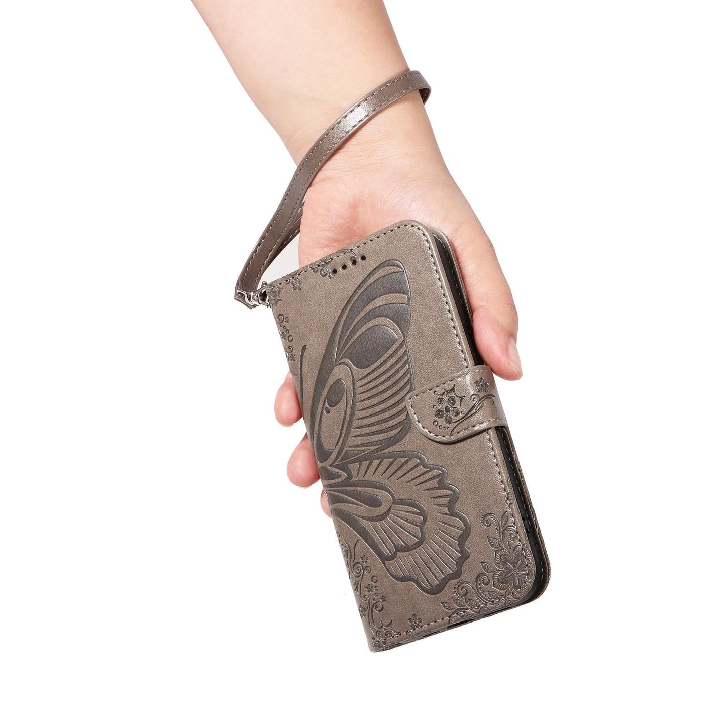 For vivo V50 5G Global Swallowtail Butterfly Embossed Leather Phone Case(Grey)