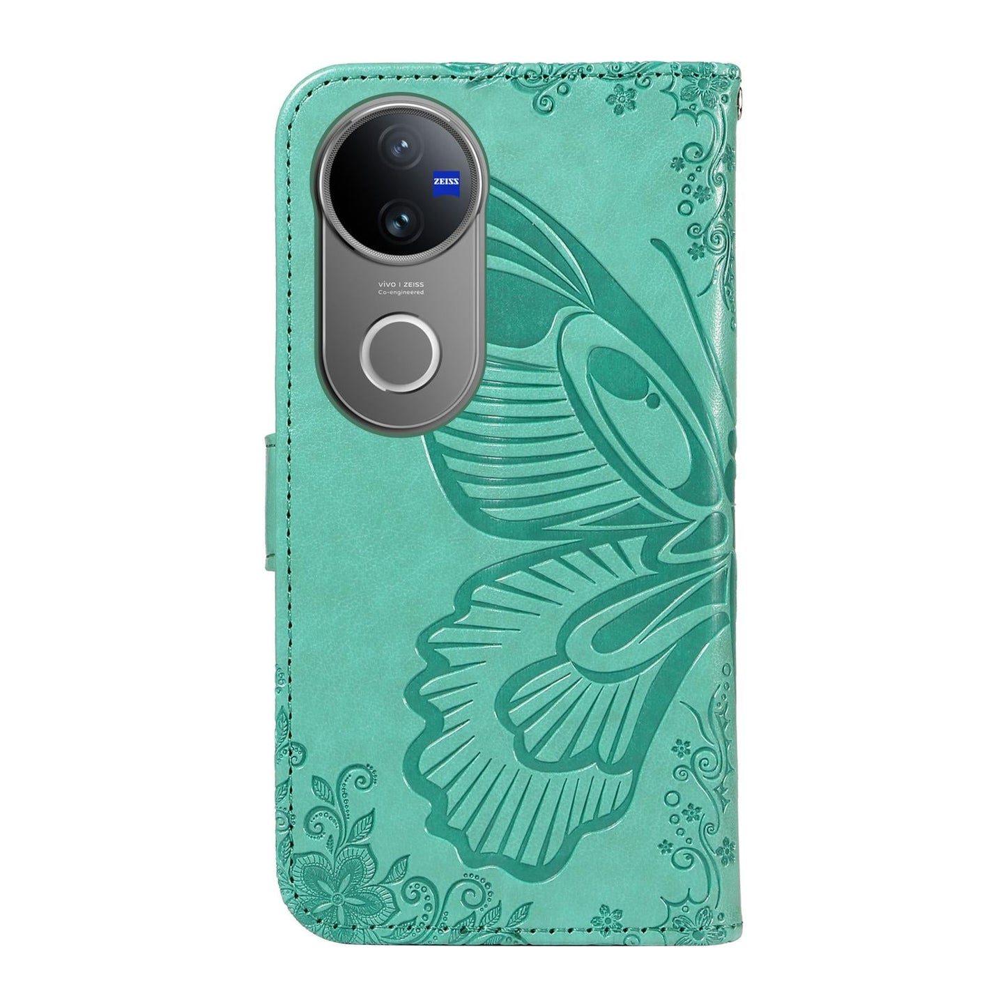 For vivo V50 5G Global Swallowtail Butterfly Embossed Leather Phone Case(Green)