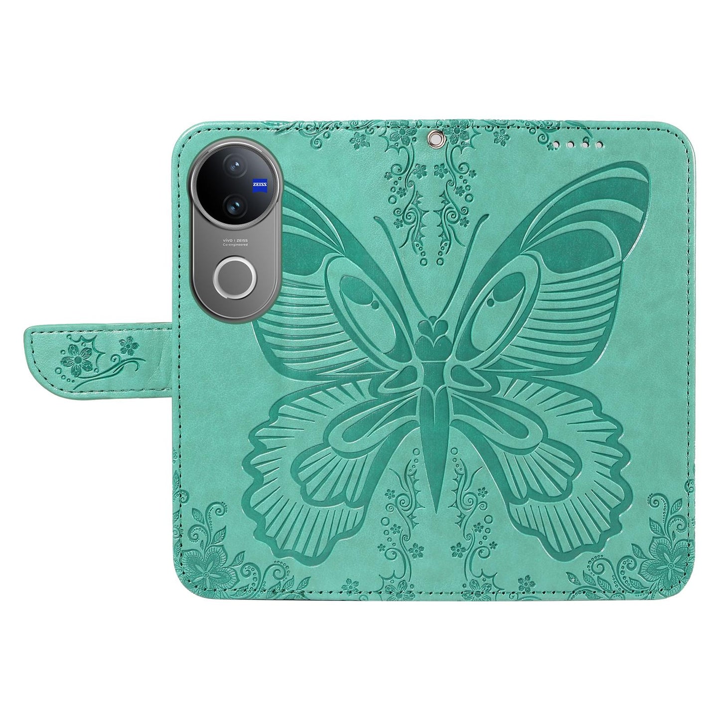For vivo V50 5G Global Swallowtail Butterfly Embossed Leather Phone Case(Green)