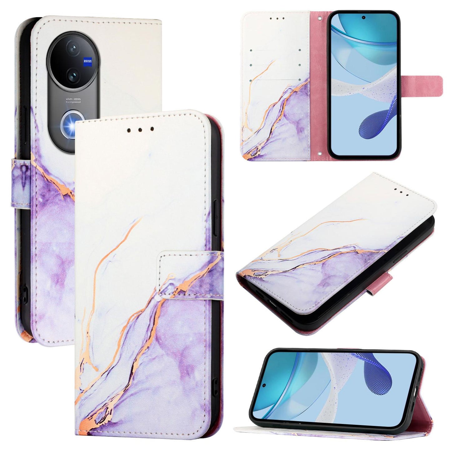For vivo V50 PT003 Marble Pattern Flip Leather Phone Case(White Purple)
