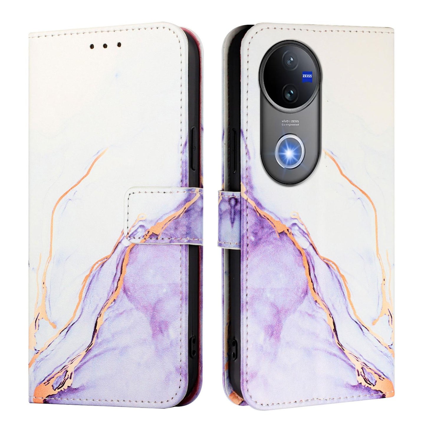 For vivo V50 PT003 Marble Pattern Flip Leather Phone Case(White Purple)