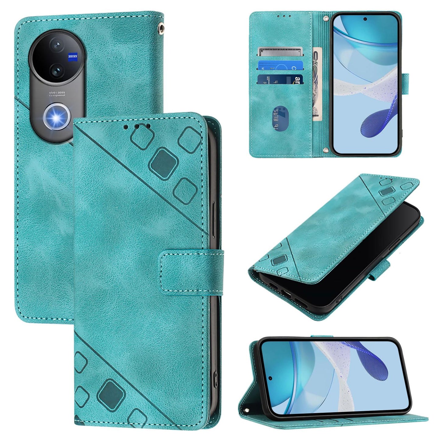 For vivo V50 5G Global Skin Feel Embossed Leather Phone Case(Green)