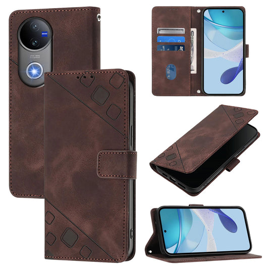 For vivo V50 5G Global Skin Feel Embossed Leather Phone Case(Brown)