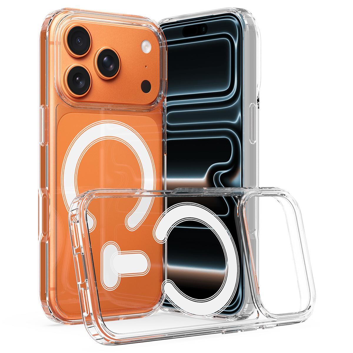 Compatible with iPhone 18 Pro Max C-type MagSafe Clear Acrylic PC Dual-Layer TPU Phone Case - Transparent