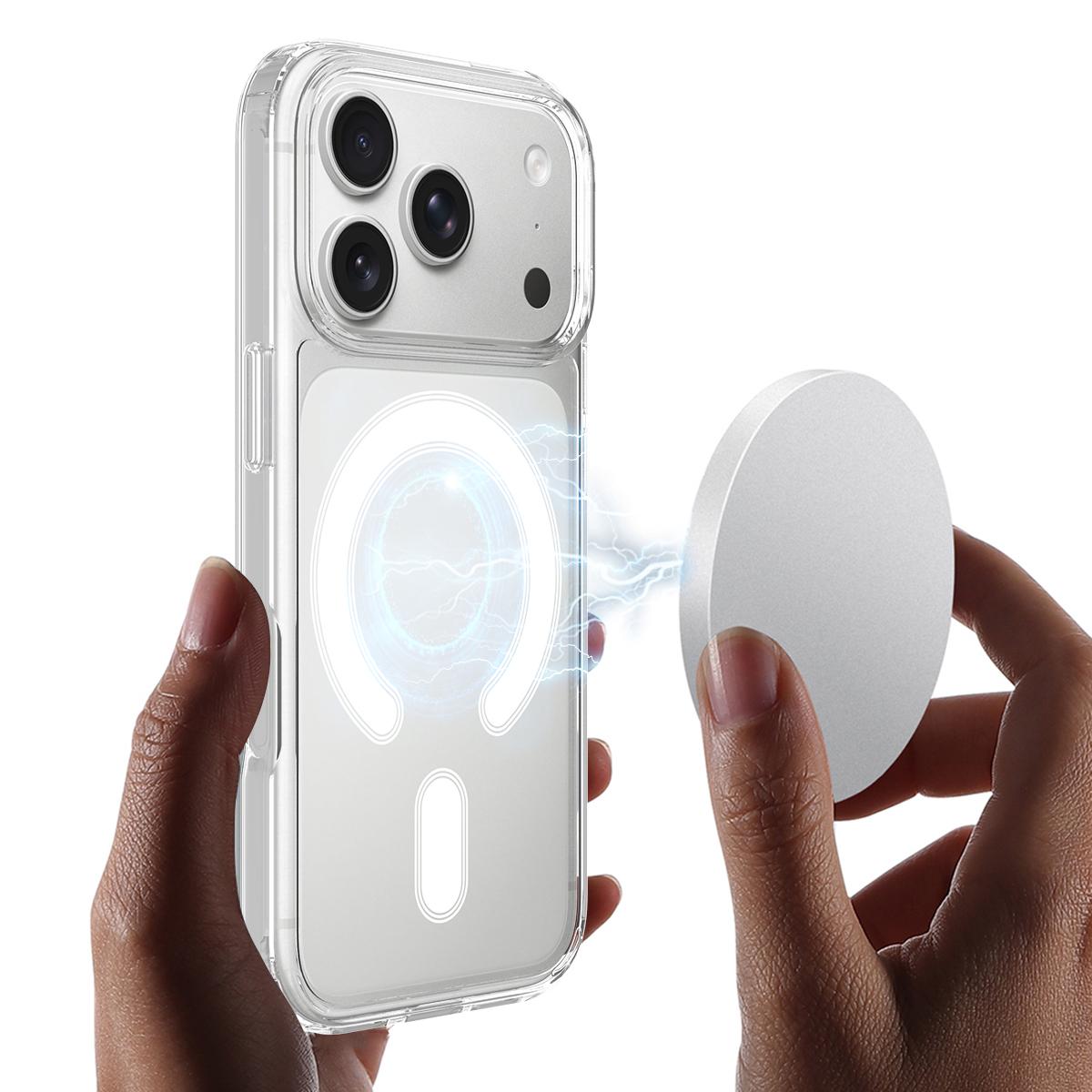 Compatible with iPhone 18 Pro Max C-type MagSafe Clear Acrylic PC Dual-Layer TPU Phone Case - Transparent