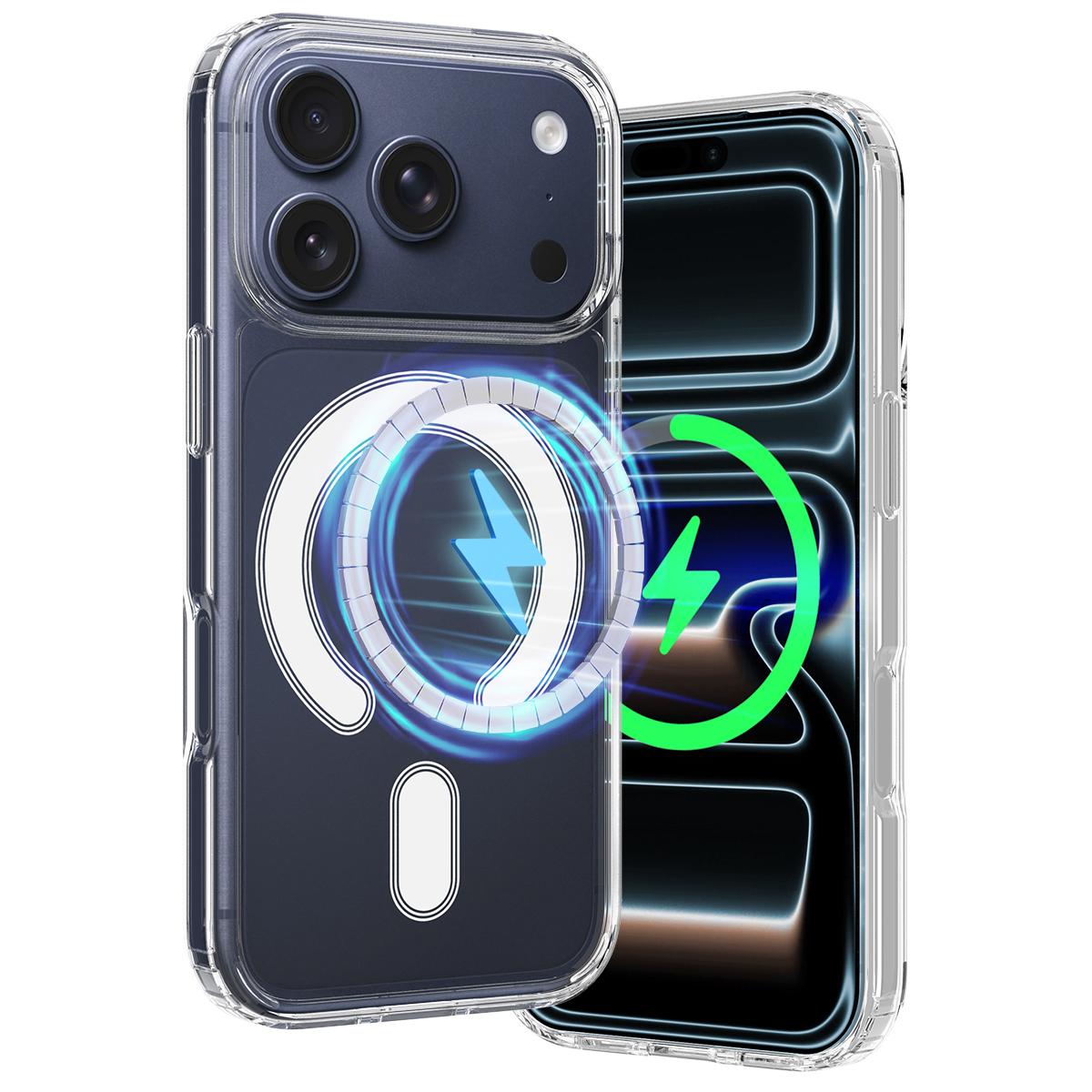 Compatible with iPhone 18 Pro Max C-type MagSafe Clear Acrylic PC Dual-Layer TPU Phone Case - Transparent