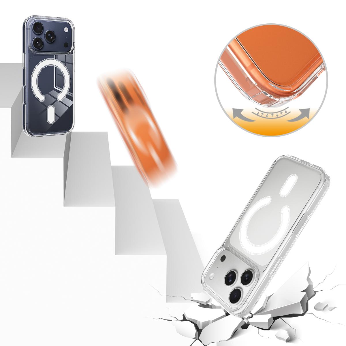 Compatible with iPhone 18 Pro Max C-type MagSafe Clear Acrylic PC Dual-Layer TPU Phone Case - Transparent
