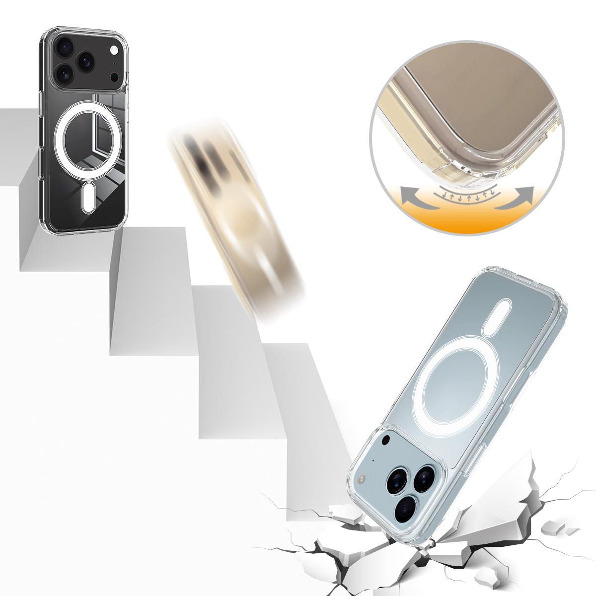 Compatible with iPhone 18 Pro Max MagSafe Clear Acrylic PC Dual-Layer TPU Phone Case - Transparent