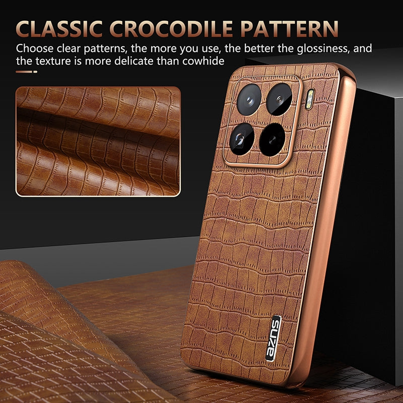 For Xiaomi 15 Pro AZNS Electroplated Frame Crocodile Texture Full Coverage Phone Case(Black)