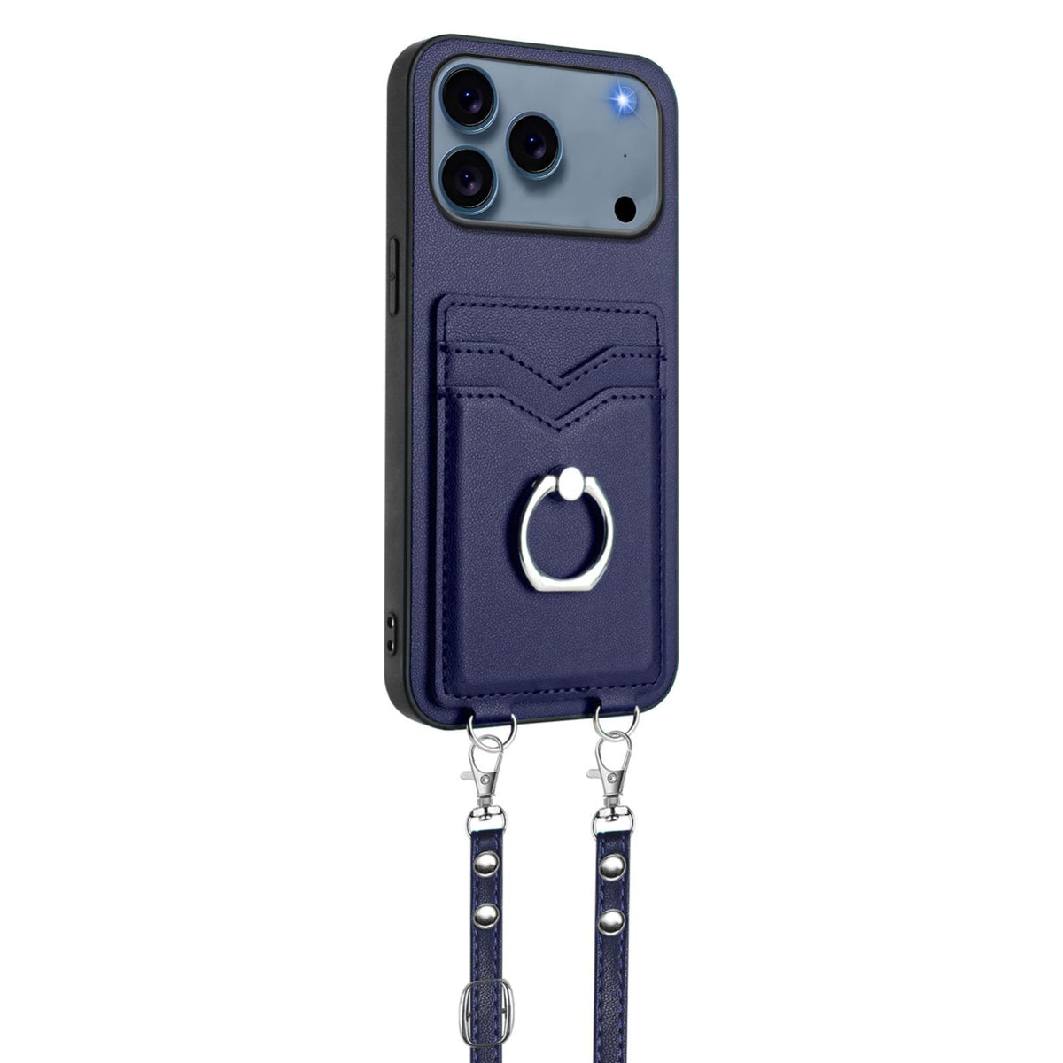 Compatible with iPhone 18 Pro Max & 17 Pro Max R20 Crossbody Rope Ring Card Holder Phone Case - Blue