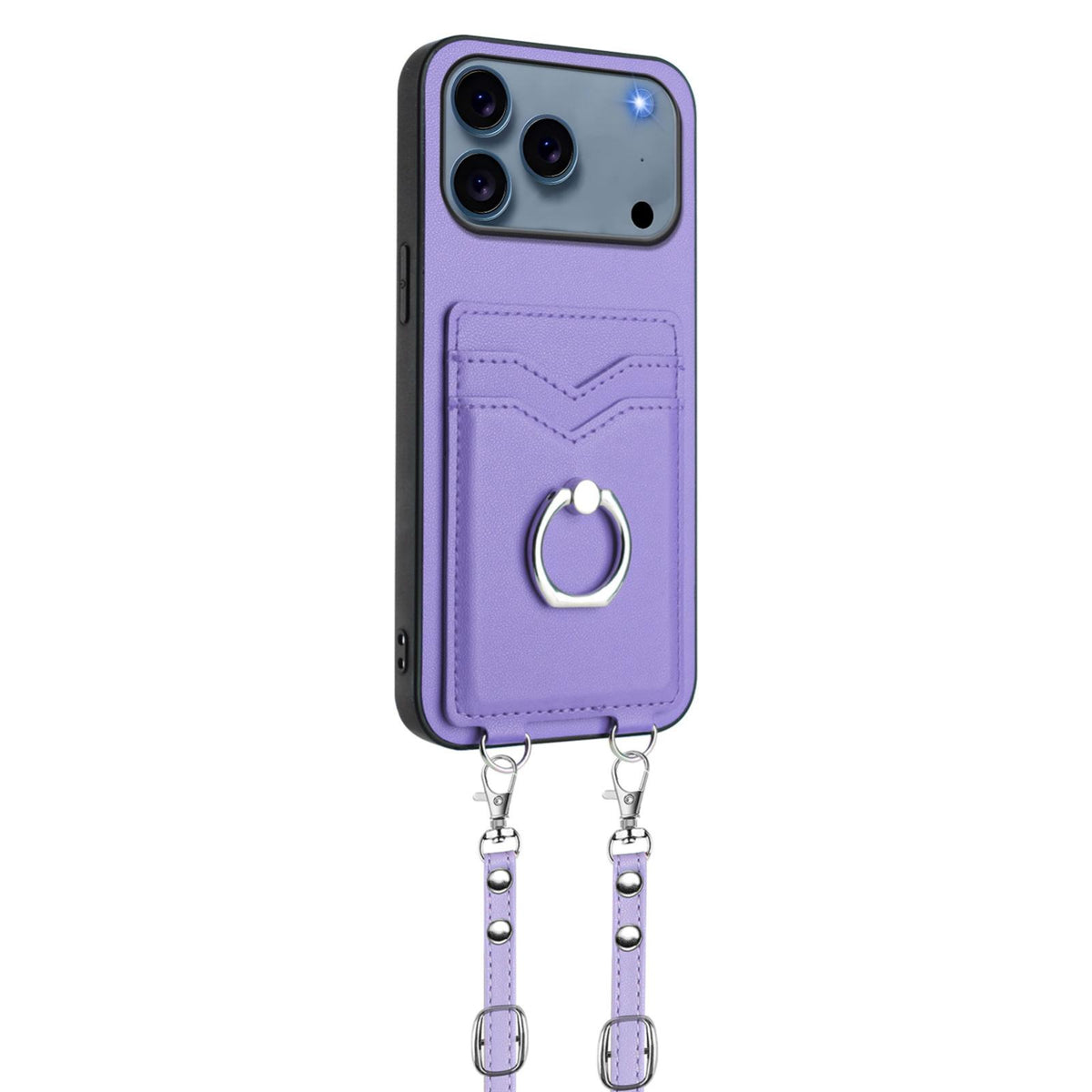 Compatible with iPhone 18 Pro Max & 17 Pro Max R20 Crossbody Rope Ring Card Holder Phone Case - Purple