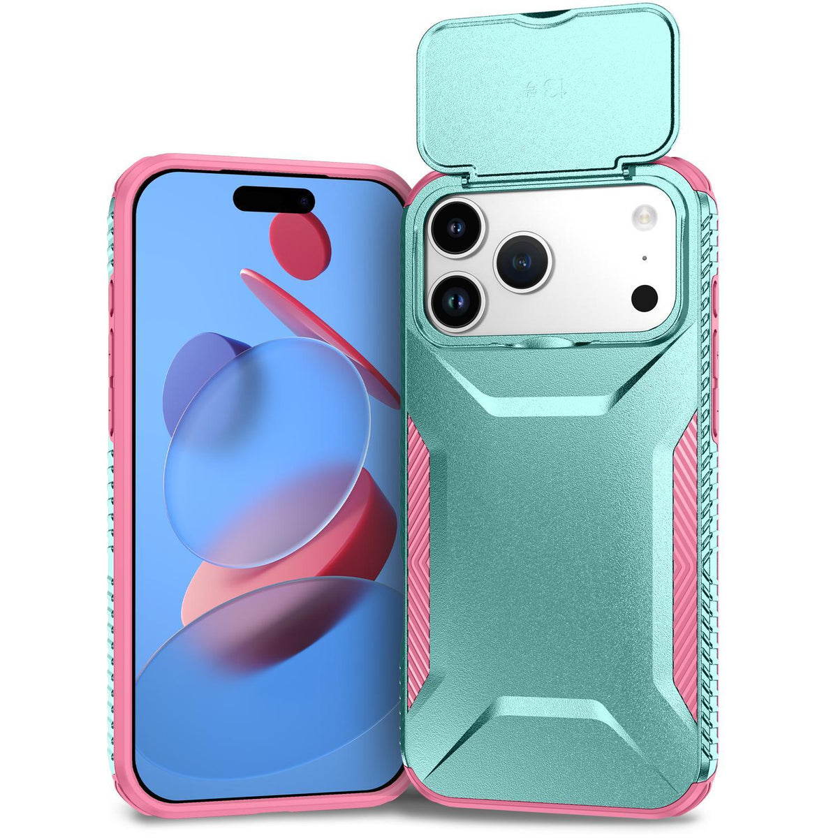 Compatible with iPhone 18 Pro Max Sliding Camshield Phone Case - Pink + Grey Green