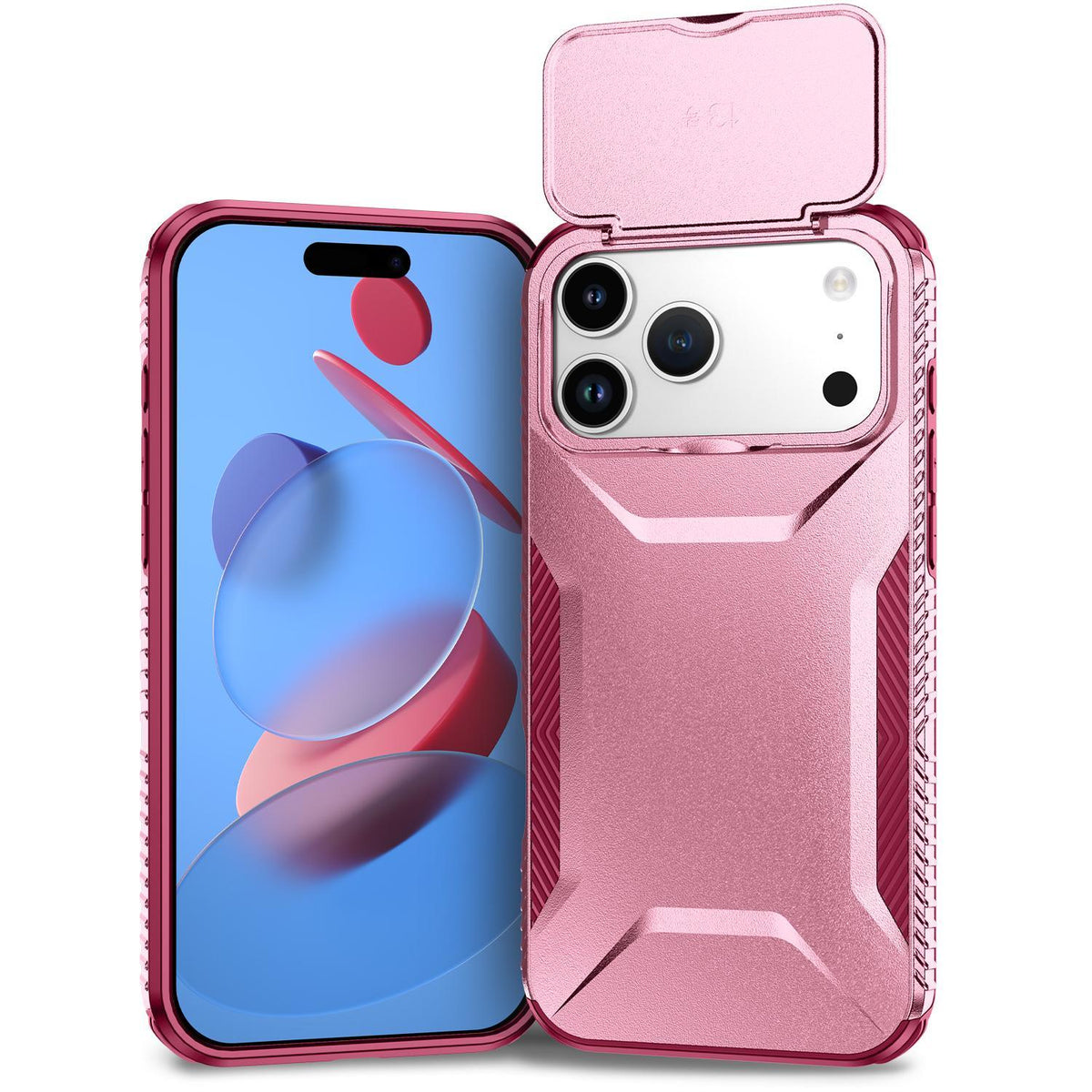 Compatible with iPhone 18 Pro Max Sliding Camshield Phone Case - Pink + Rose Red