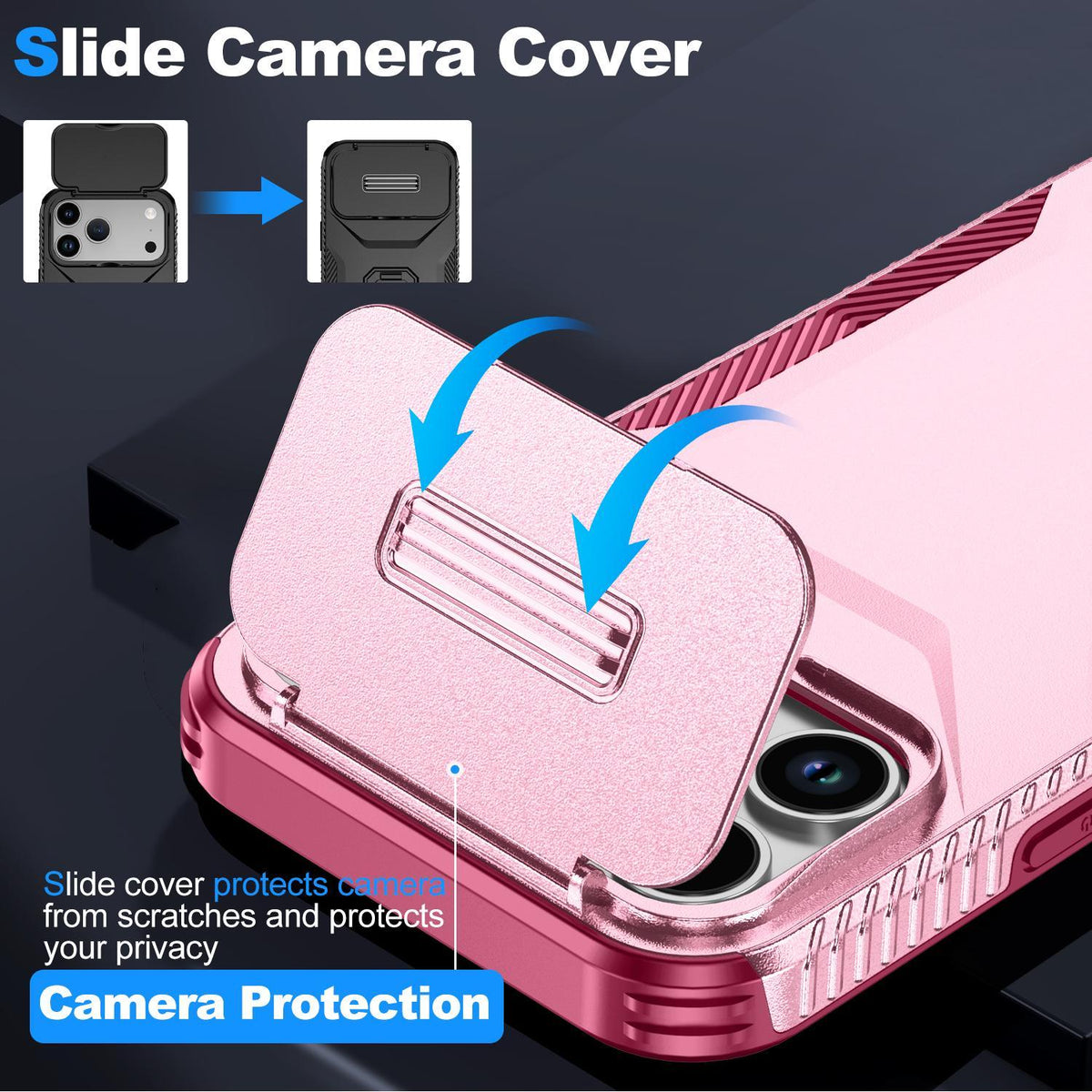 Compatible with iPhone 18 Pro Max Sliding Camshield Phone Case - Pink + Rose Red