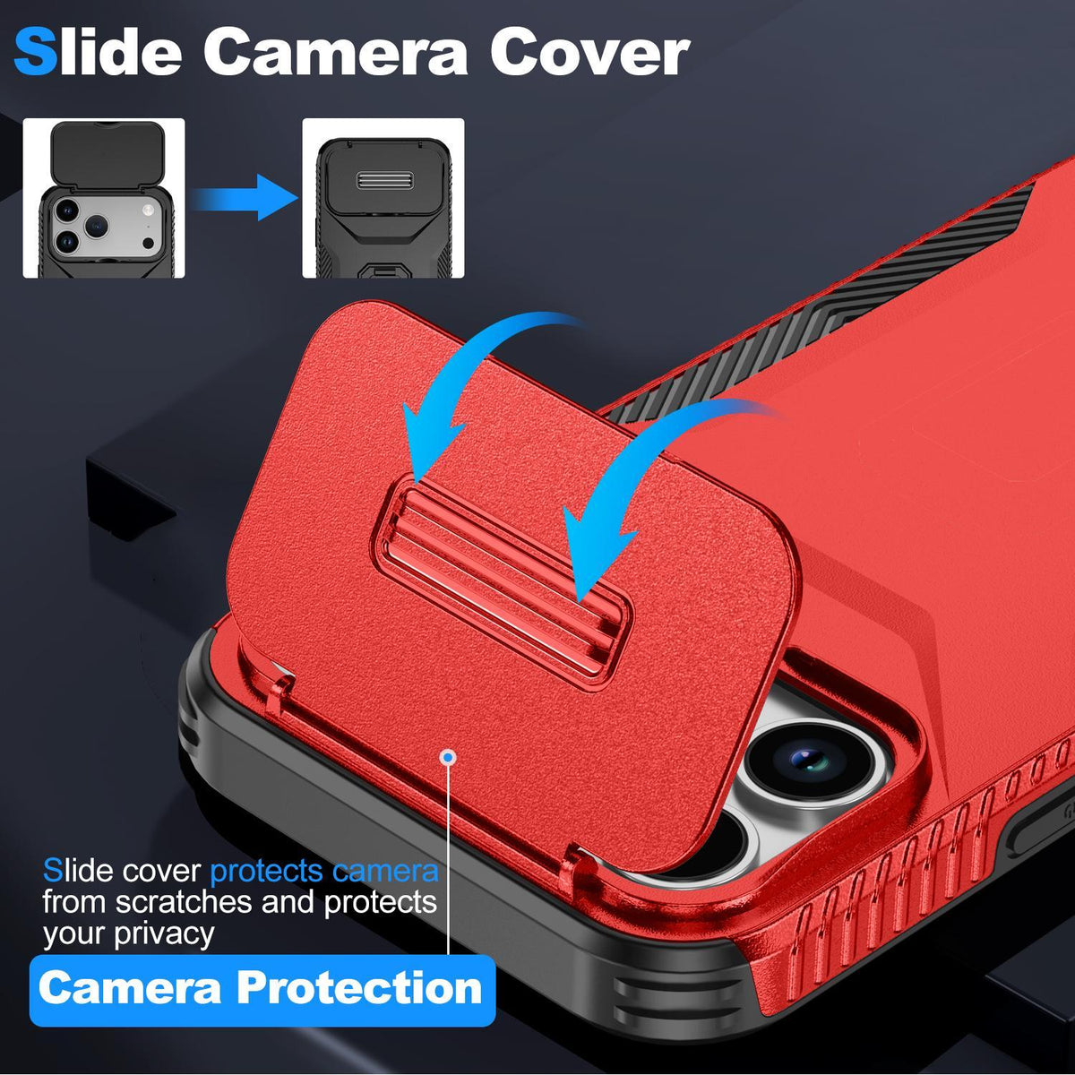 Compatible with iPhone 18 Pro Max Sliding Camshield Phone Case - Red